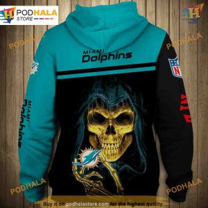 Miami Dolphins Skull NFL Hoodie 3D NFL Apparel Pullover Sweatshirt 2