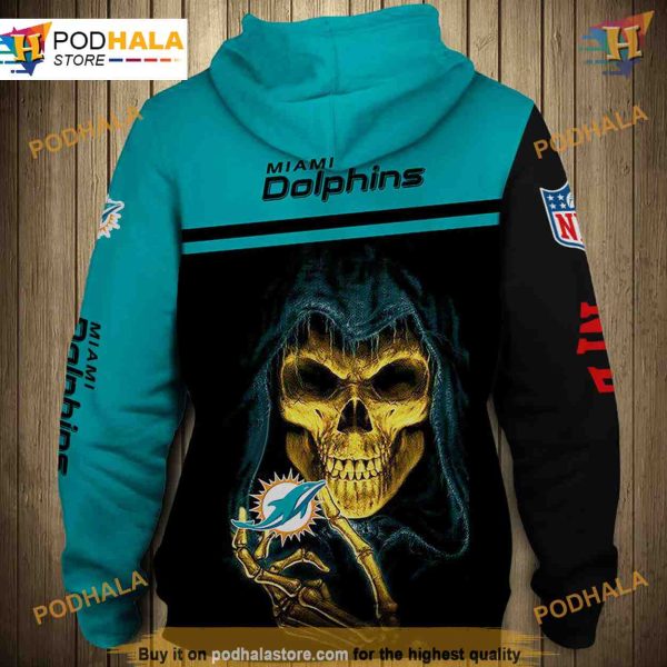 Miami Dolphins Skull NFL Hoodie 3D, NFL Apparel Pullover Sweatshirt