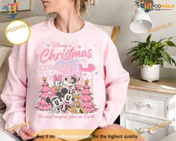 Mickey & Friends Disney Pink Xmas Shirt, Matching Family Christmas Shirt