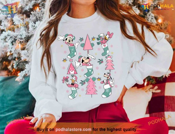Mickey Friends Pink Christmas Tee, Funny Christmas Gift Ideas