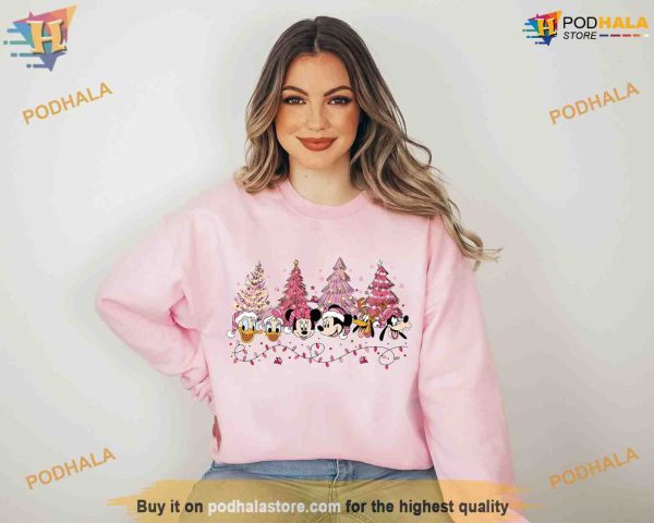 Mickey & Friends Pink Tree Sweatshirt, Matching Family Xmas Shirt