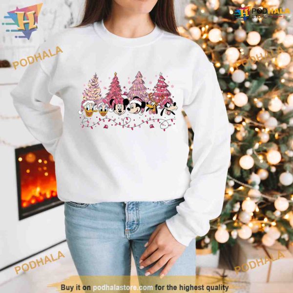 Mickey & Friends Pink Tree Sweatshirt, Matching Family Xmas Shirt