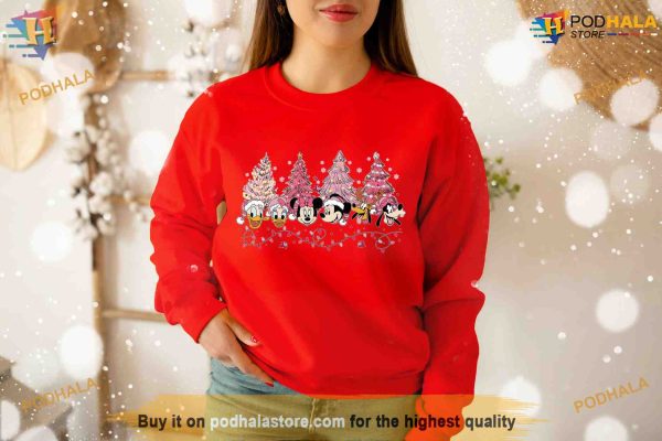 Mickey & Friends Pink Tree Sweatshirt, Matching Family Xmas Shirt