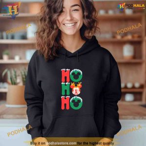 Mickey Mouse Ho Ho Ho Snowy Christmas Antlers Shirt Hoodie 2
