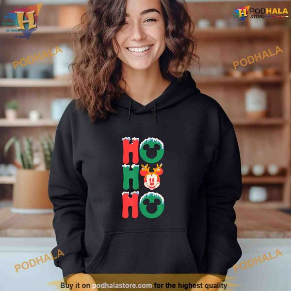 Mickey Mouse Ho Ho Ho Snowy Christmas Antlers Shirt Hoodie