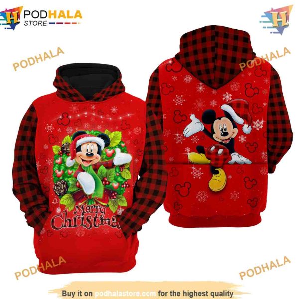 Mickey Mouse Red Christmas Disney Printed Hoodie, Disney Apparel
