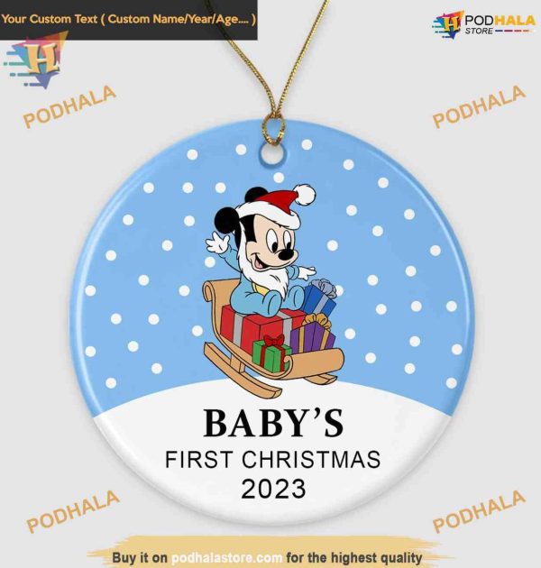 Mickey’s First Christmas 2023 Ornament, Disney Ornament for New Baby Celebration