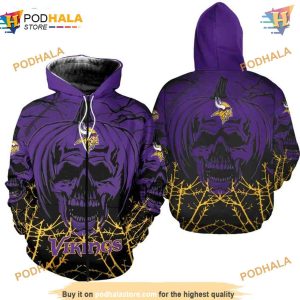 Minnesota Vikings NFL Hoodie 3D Halloween NFL Merchandise Skull Print 2