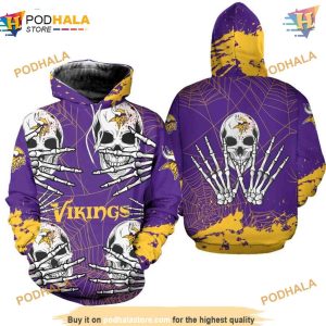 Minnesota Vikings NFL Hoodie 3D Halloween Skull NFL Apparel Graphic 1