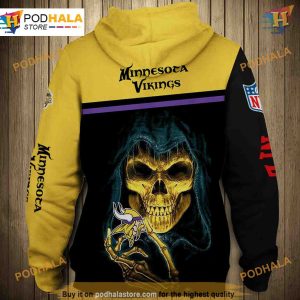 Minnesota Vikings Skull NFL Hoodie 3D Bold NFL Merchandise for Fans 2