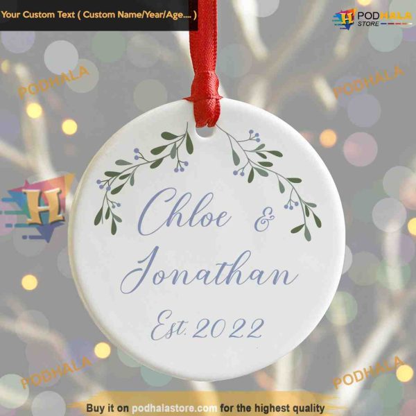 Mistletoe Bauble for Couples, Personalized 1st Christmas