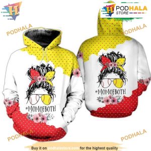 Momofboth Baseball, Softball Mom Messy Bun 3D Hoodie, Gift For Mother