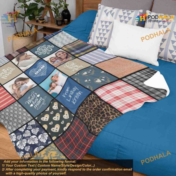 Mom’s Quilt Pattern Blanket, Personalized Photo Gift, Birthday Christmas