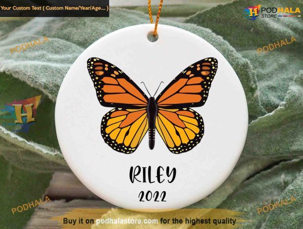Monarch Butterfly Holiday Ornament, Personalized Christmas Decor