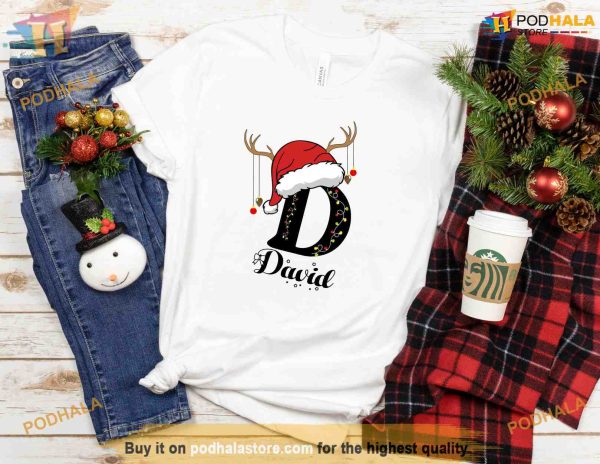 Monogrammed Family Festivity Personalized Family Christmas Shirt, Custom Name Tee