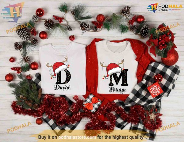 Monogrammed Family Festivity Personalized Family Christmas Shirt, Custom Name Tee