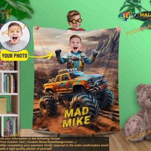 Monster Truck Boys' Room Custom Photo Blanket, Personalized Gifts, Camping Picnic