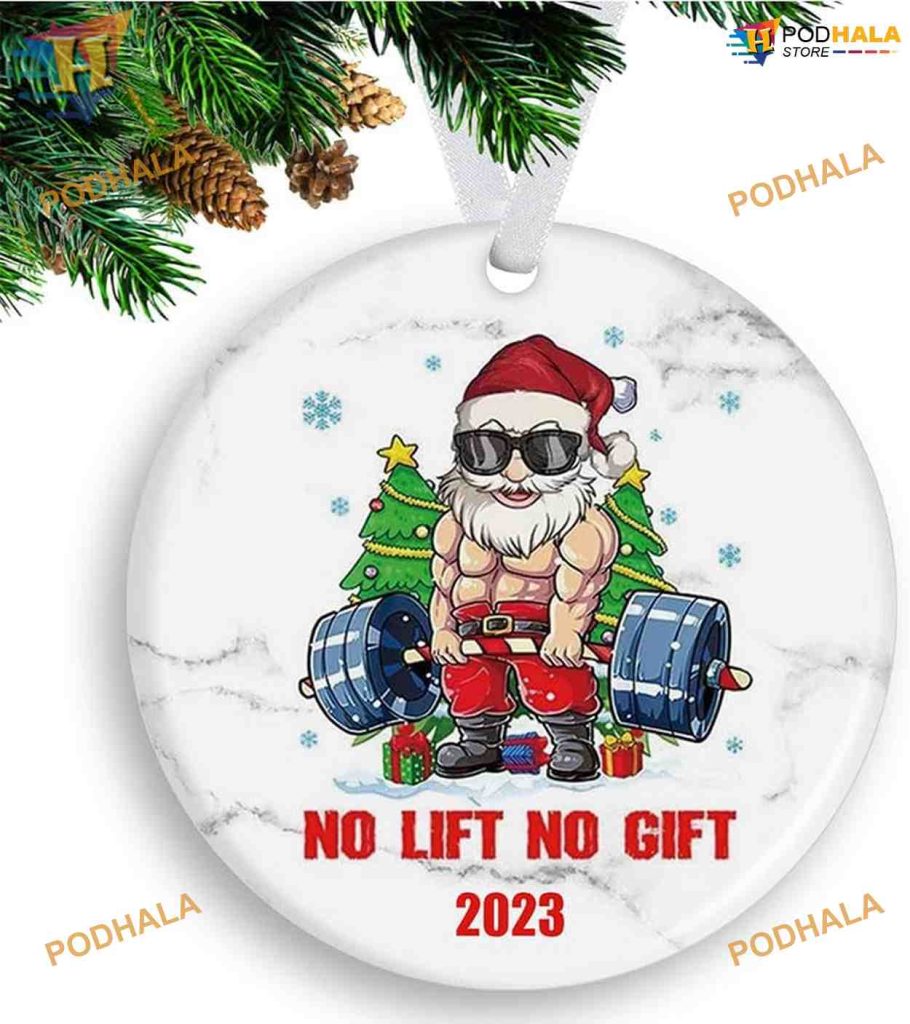 Muscular Santa Lifting Weights Ornament 2023, Funny Christmas Ornaments