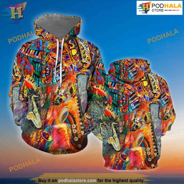 Music On World Off Saxophone All Over Printed 3D Hoodie