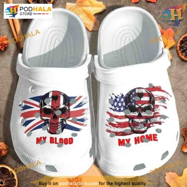 My Blood Uk My Home Usa Flag Clog Crocs, Skull-Themed Funny Xmas Gifts