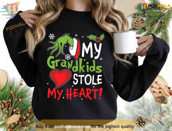 My Grandkisds Stole My Heart Sweatshirt, Grinch Christmas Shirt, Family Love Shirt