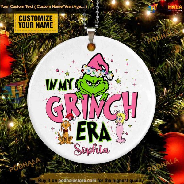 My Grinch Era Personalized, Pink Grinch Christmas Tree Decor