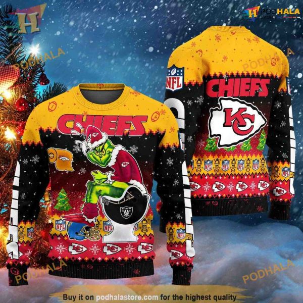 NFL Chiefs & Grinch Collab Ultimate Ugly Christmas Sweater, Perfect Football Fan Gift
