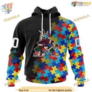 NHL Autism Awareness Black Arizona Coyotes Hoodie 3D Arizona Coyotes Apparel 3D Design 1