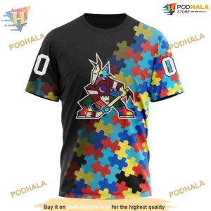 NHL Autism Awareness Black Arizona Coyotes Hoodie 3D Arizona Coyotes Apparel 3D Design 3