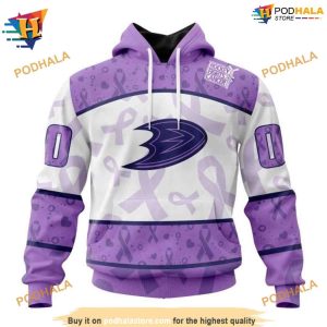 NHL Lavender Fight Cancer Ducks Hoodie 3D Exclusive Anaheim Ducks Merch 1