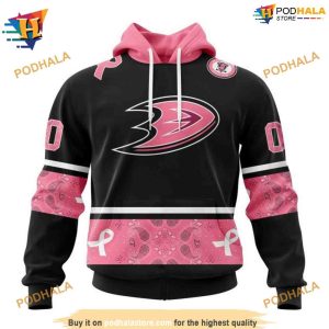 NHL Paisley Classic Style Personalized Mighty Ducks Breast Cancer Hoodie 3D 1