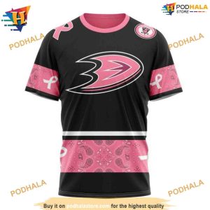 NHL Paisley Classic Style Personalized Mighty Ducks Breast Cancer Hoodie 3D 3