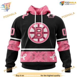 NHL Personalized Paisley Pink Cancer Awareness Boston Bruins Hoodie 3D 1
