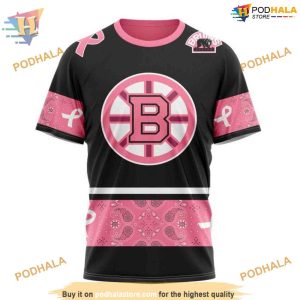 NHL Personalized Paisley Pink Cancer Awareness Boston Bruins Hoodie 3D 3