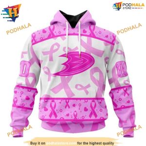 NHL Pink October Breast Cancer Awareness Mighty Ducks Hoodie 3D 1