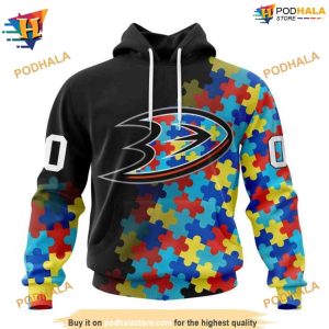 NHL Special Black Autism Awareness Unique Anaheim Ducks Hoodie 3D Design 1