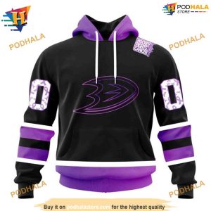 NHL Special Black Hockey Fights Cancer Kits Ducks Hockey Apparel Hoodie 3D 1