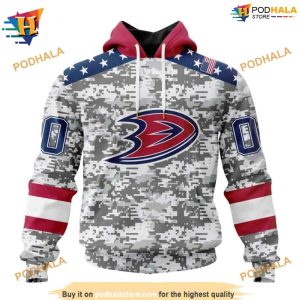 NHL Special Camo Veterans Day Design Anaheim Ducks Hoodie 3D 1
