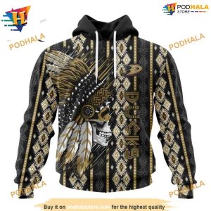 NHL Special Skull Native Design Mighty Ducks Hoodie 3D Collection 1