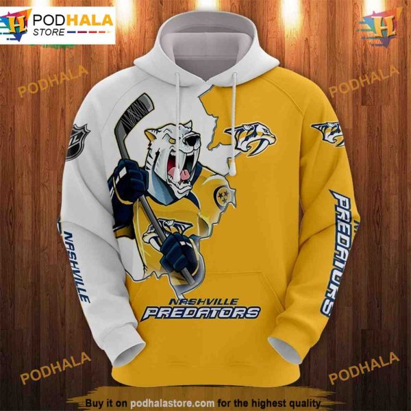 Nashville Predators 3D Hoodies, Cartoon Graphic Sweatshirt for Fans