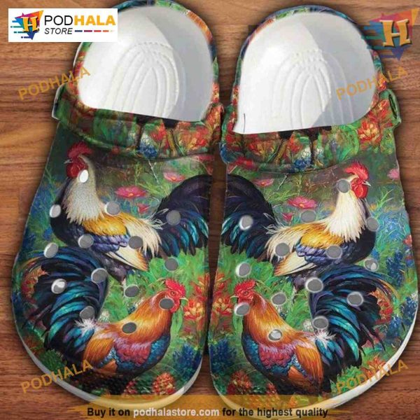 Nature Flower Chicken Rooster Crocs, Full 3D Printing, Ideal for Lovers