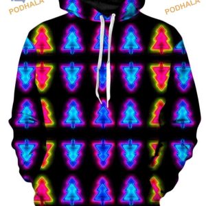 Neon Xmas Tree 3D Hoodie, Funny Xmas Gifts