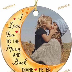 New Baby 2023 Personalized Christmas Ornament, Custom Photo Keepsake, Moon and Back Theme