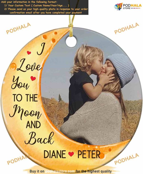 New Baby 2023 Personalized Christmas Ornament, Custom Photo Keepsake, Moon and Back Theme
