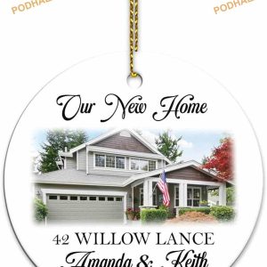 New Home 2023 Personalized Photo Ornament Custom House Address, Ceramic Housewarming Gift