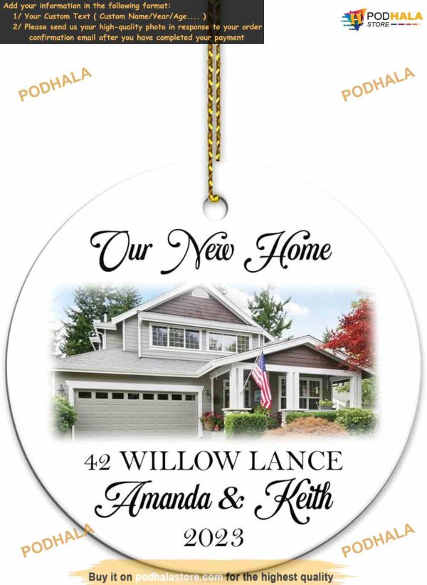 New Home 2023 Personalized Photo Ornament Custom House Address, Ceramic Housewarming Gift