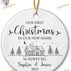 New Home Christmas Ceramic Ornament 2023, Personalized First House Keepsake