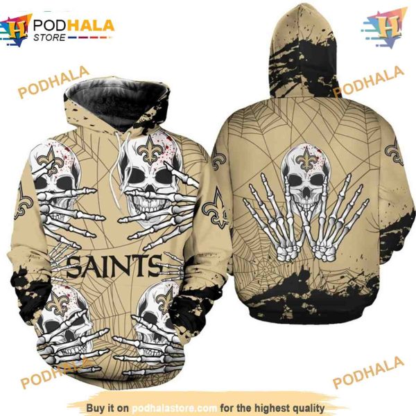 New Orleans Saints NFL Hoodie 3D, Halloween Skull NFL Merchandise Graphic
