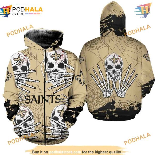 New Orleans Saints NFL Hoodie 3D, Halloween Skull NFL Merchandise Graphic