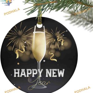 New Year 2023 Yellow Champagne Ribbon Ornaments, Family Christmas Decor